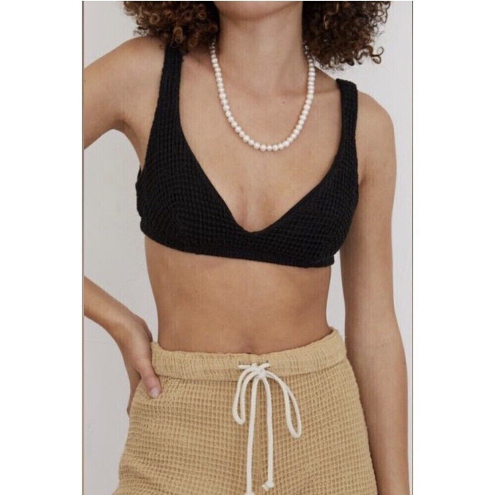 Donni. Black Bralette Size XS Waffle X-Small 100% Cotton New NWT